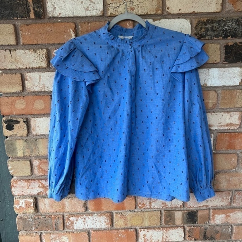 Joie Idonia Ruffle Sleeve Peasant Cotton Blouse - Picture 9 of 10